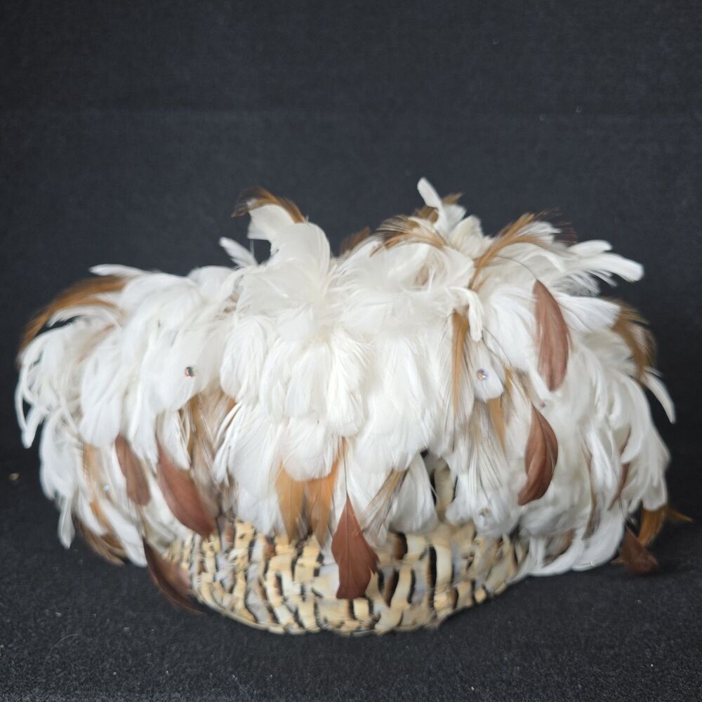 Vintage-style Feather Pillbox Fascinator Hat Church Derby Regency Retro Regal